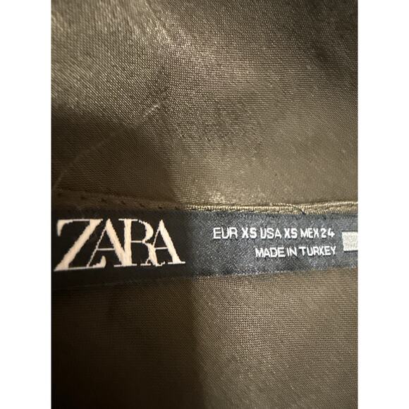 Zara Women's Olive Green Silk Satin Sleeveless Cowl Neck Midi Slip Dress Size XS - Picture 3 of 4